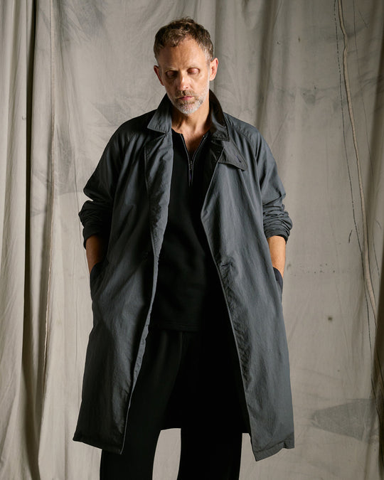 textured nylon double breasted coat