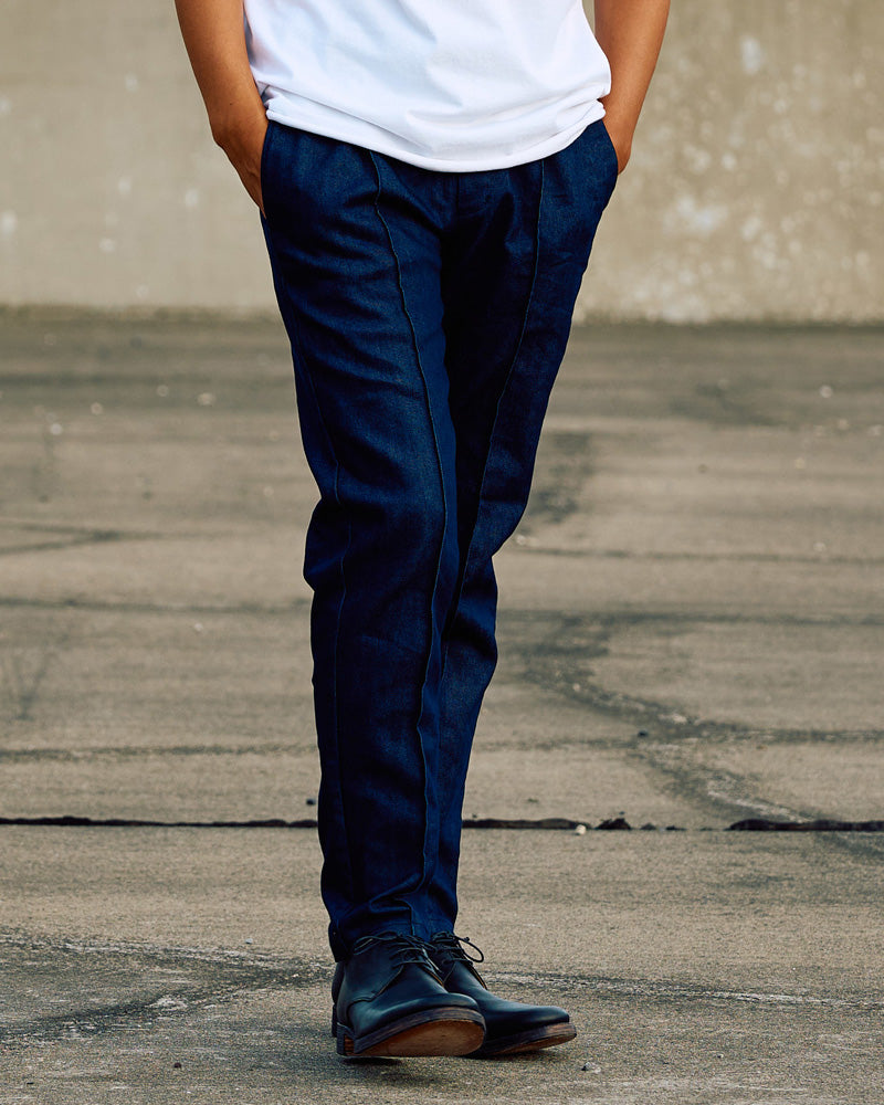 denim pin-tuck slacks