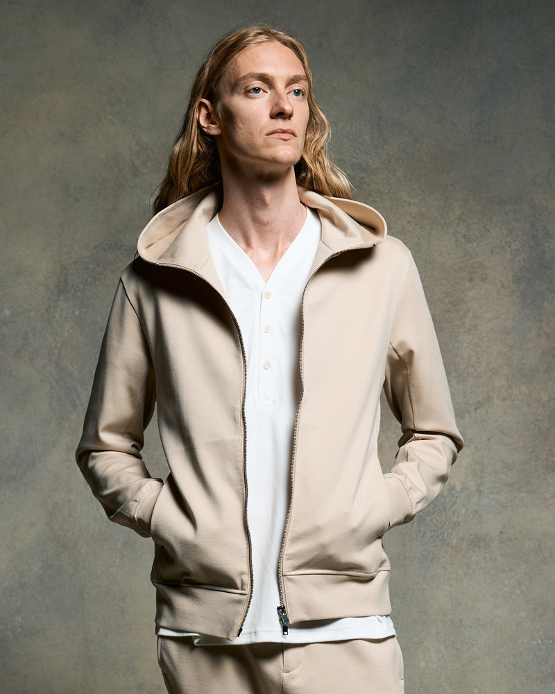 high neck zip-up parka