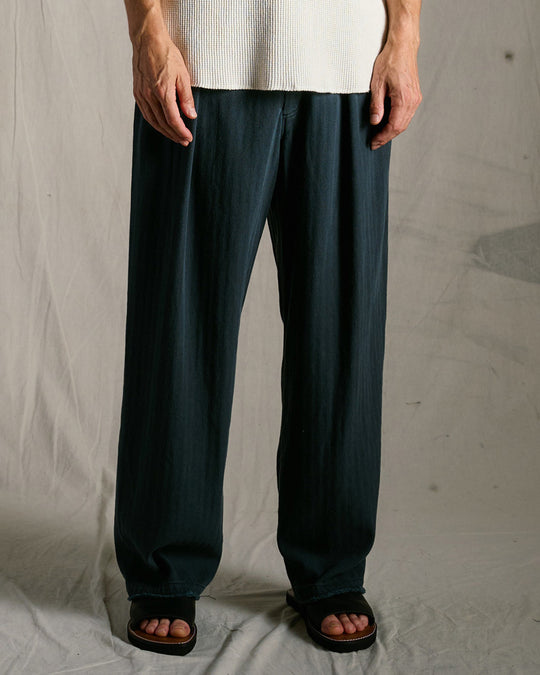 cotton linen herringbone aging wide trousers