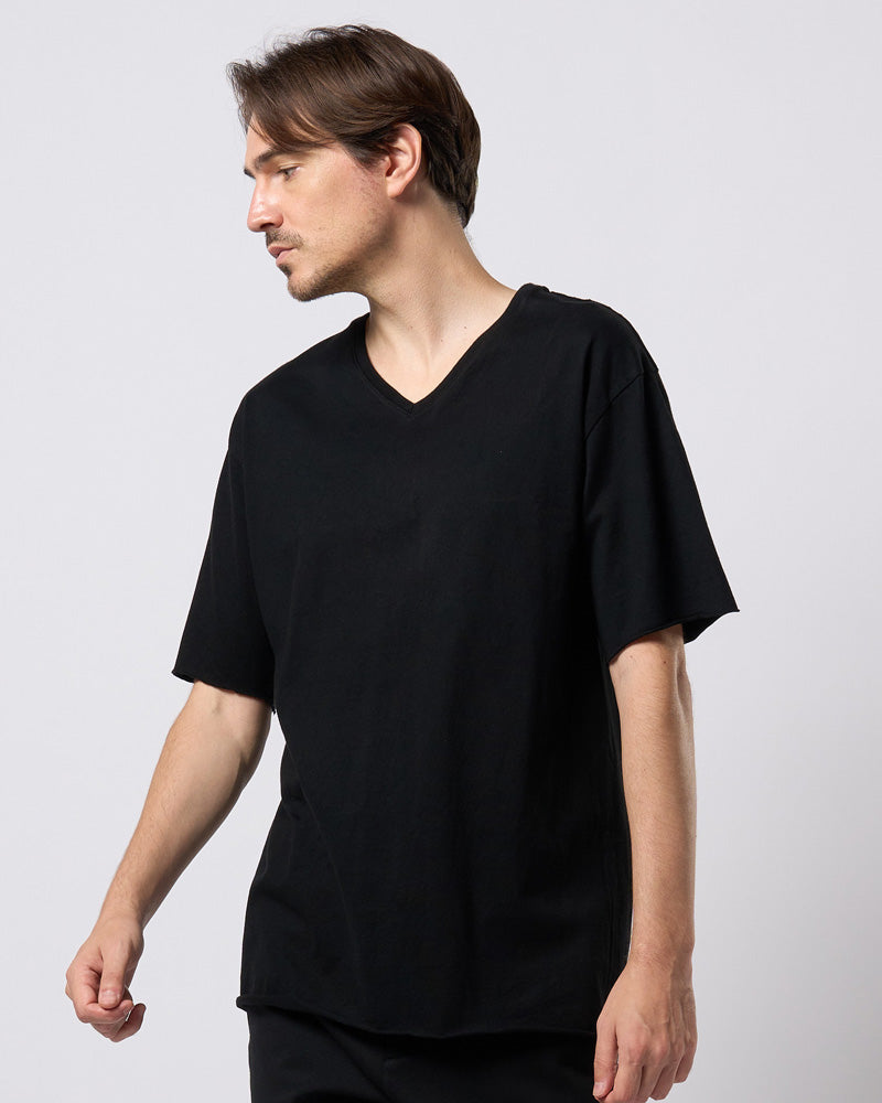 wide cut-off V-neck S/S