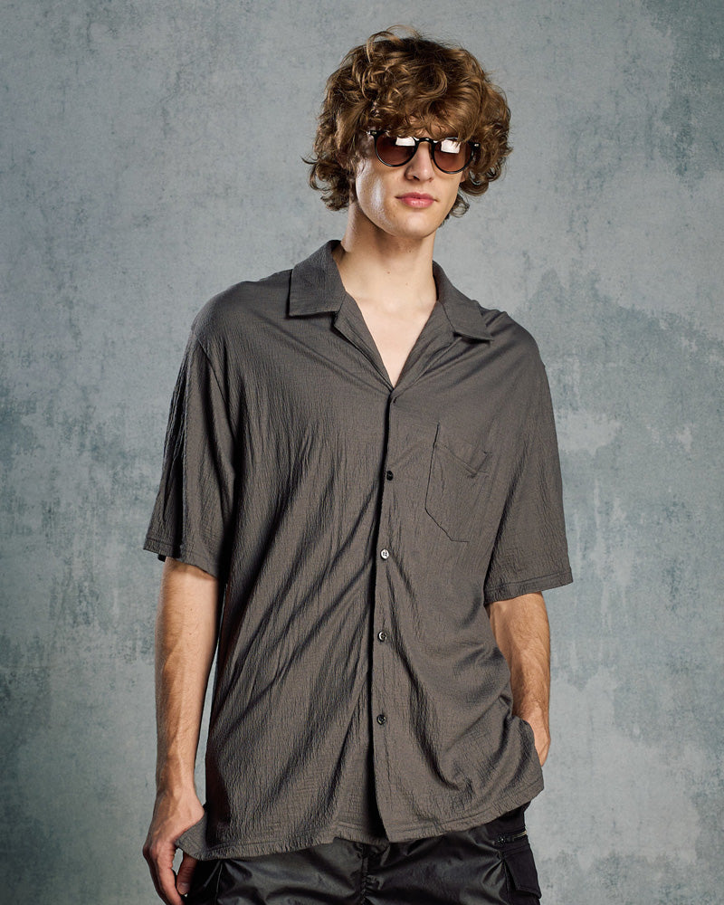 ex.comfy wool open collar shirt