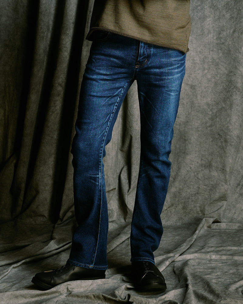 denim jersey 3D banana flare pants