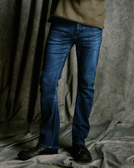 denim jersey 3D banana flare pants