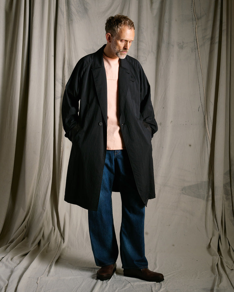 textured nylon double breasted coat