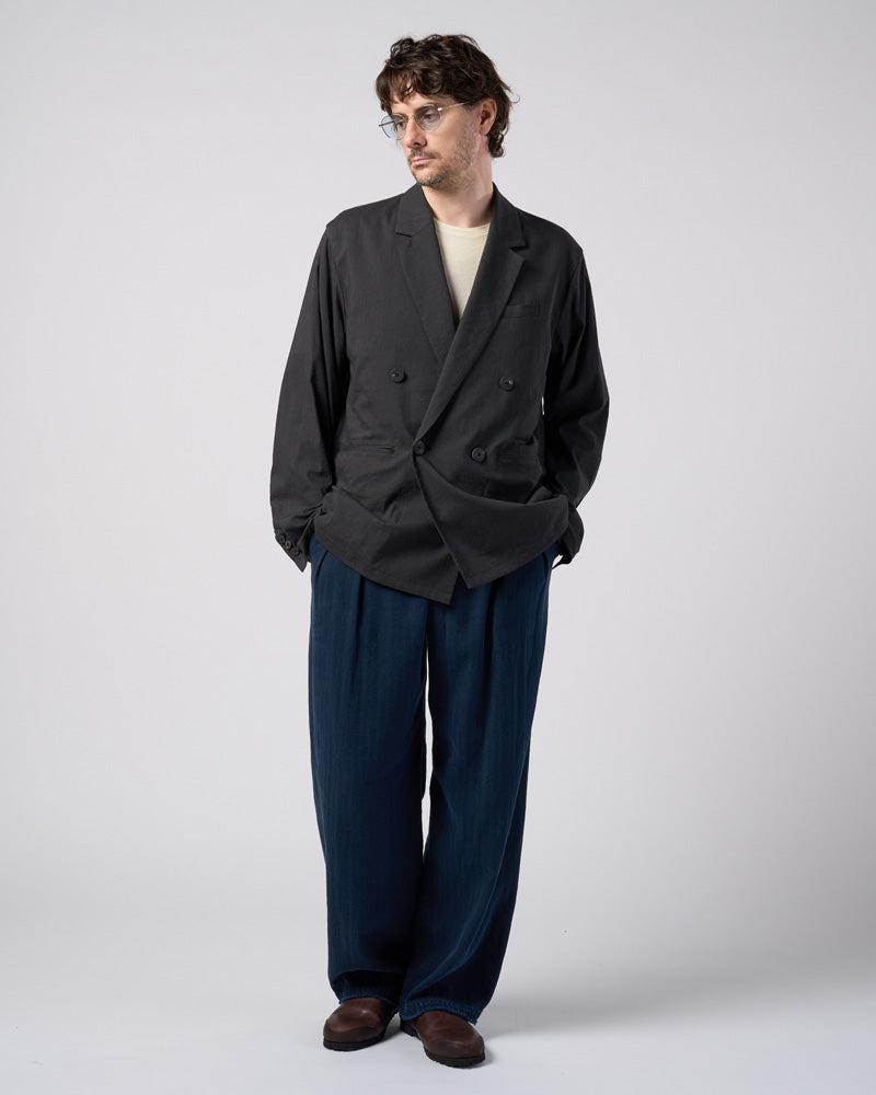cotton linen herringbone aging wide trousers