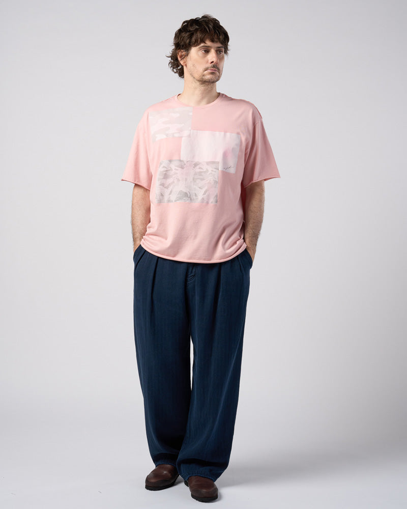 cotton linen herringbone aging wide trousers