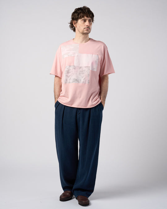 cotton linen herringbone aging wide trousers