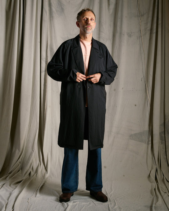 textured nylon double breasted coat
