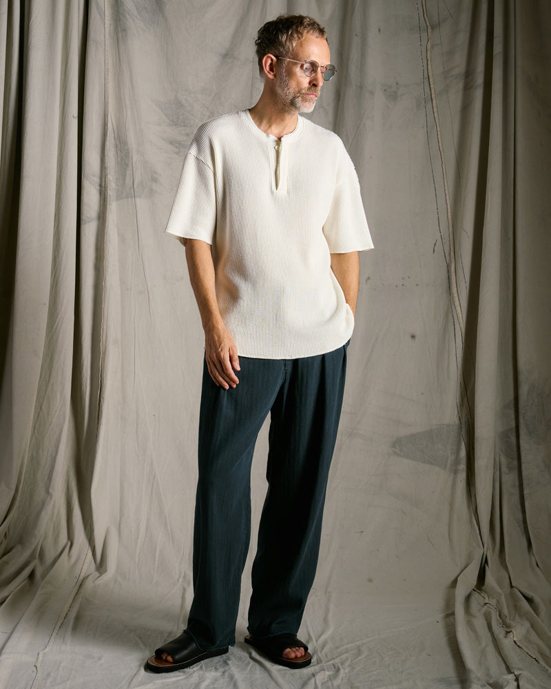 hard dry waffle fly-front henley S/S