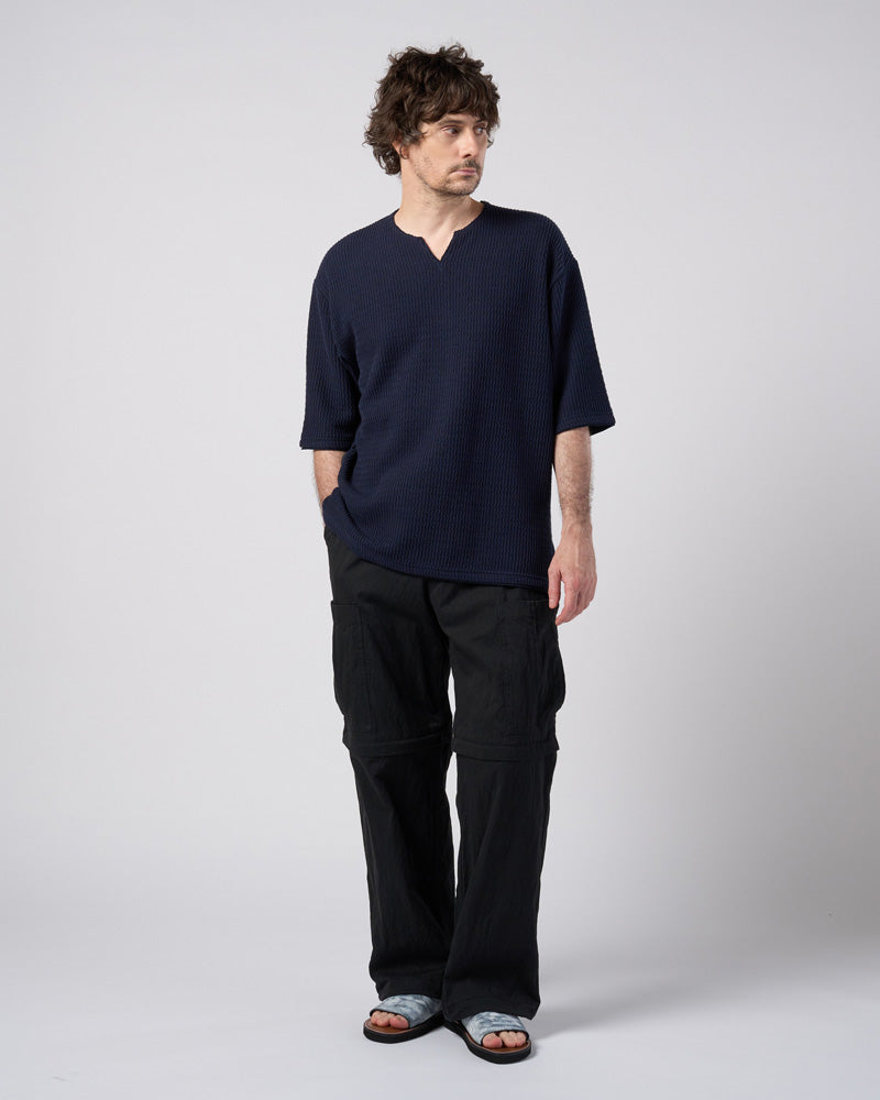 textured knit key-neck H/S