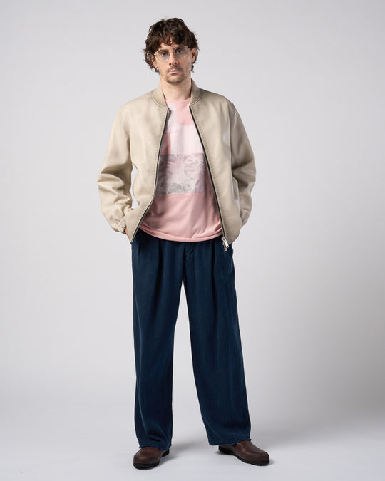 cotton linen herringbone aging wide trousers