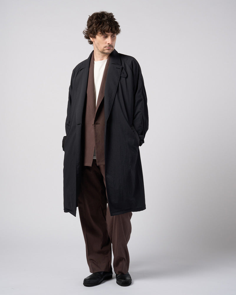 textured nylon double breasted coat