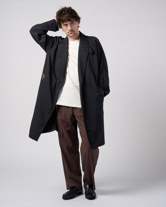 textured nylon double breasted coat