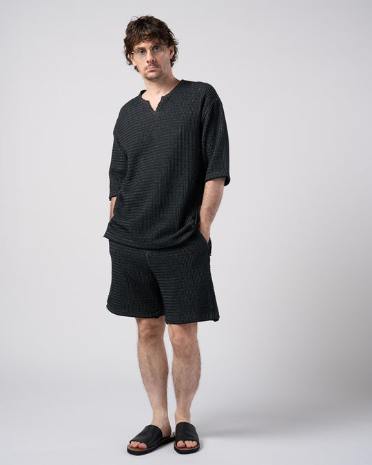 textured knit key-neck H/S