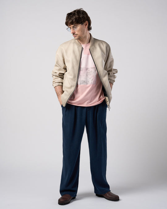 cotton linen herringbone aging wide trousers