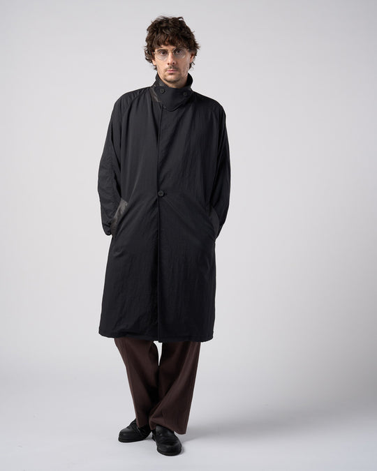 textured nylon double breasted coat