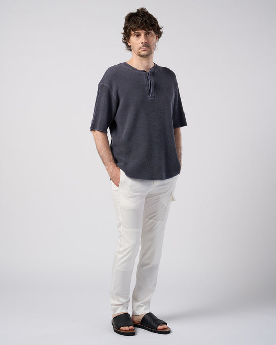 hard dry waffle fly-front henley S/S