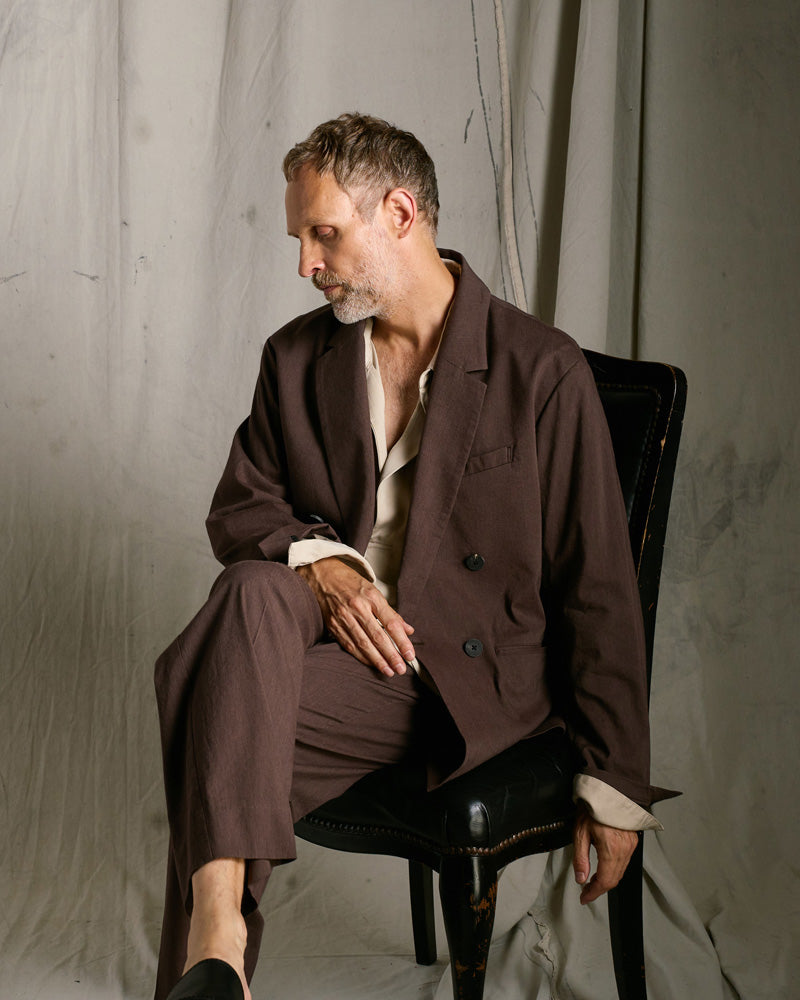 viscose linen double-breasted jacket
