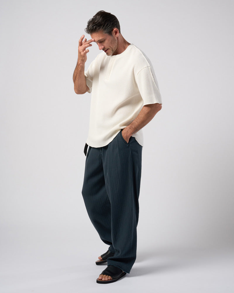 cotton linen herringbone aging wide trousers
