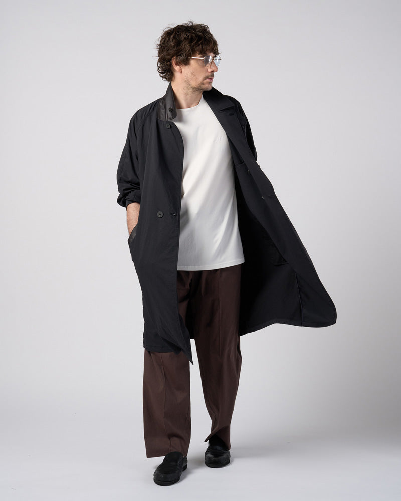 textured nylon double breasted coat