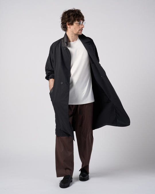 textured nylon double breasted coat