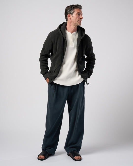 cotton linen herringbone aging wide trousers