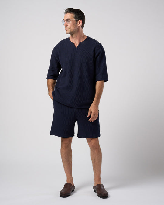 textured knit key-neck H/S
