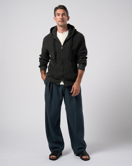 cotton linen herringbone aging wide trousers