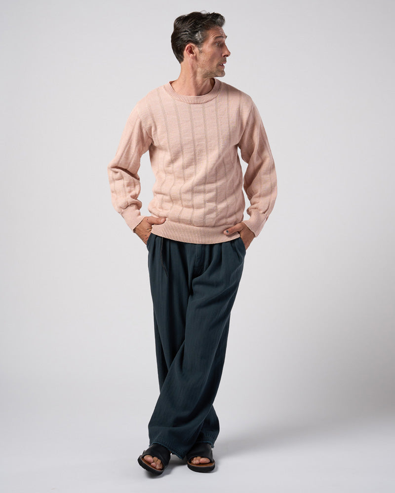 cotton linen herringbone aging wide trousers
