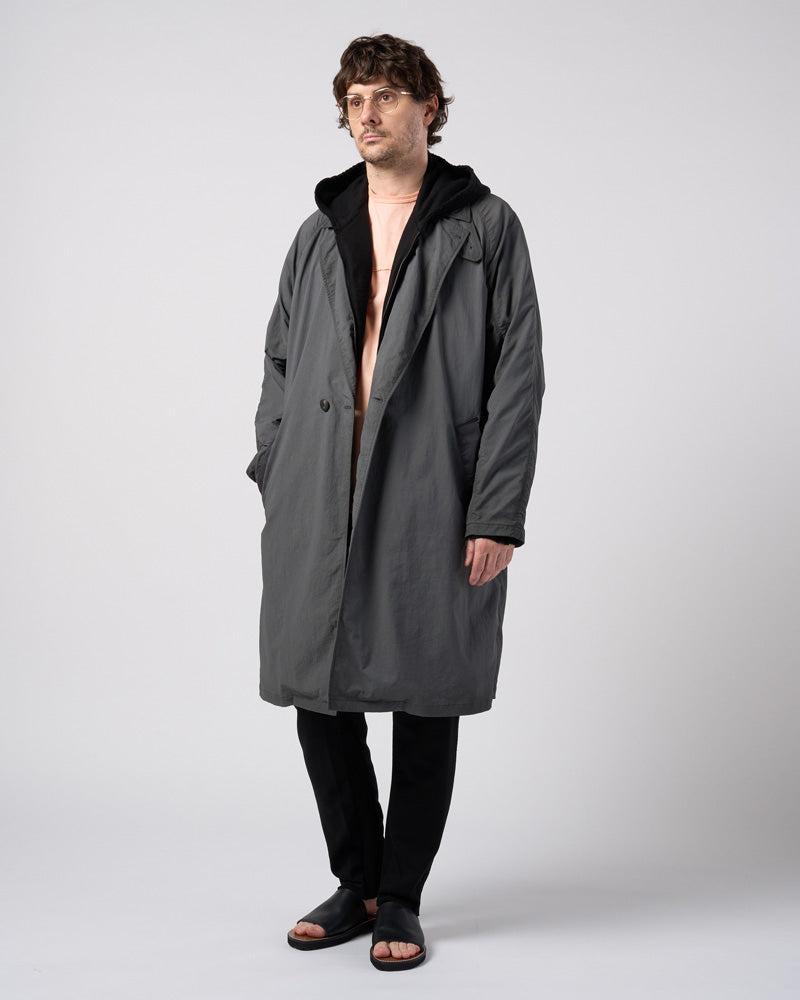 textured nylon double breasted coat