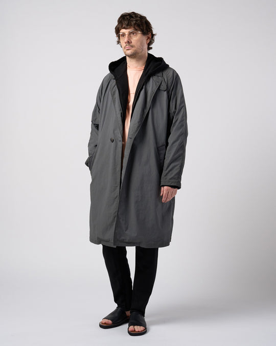 textured nylon double breasted coat