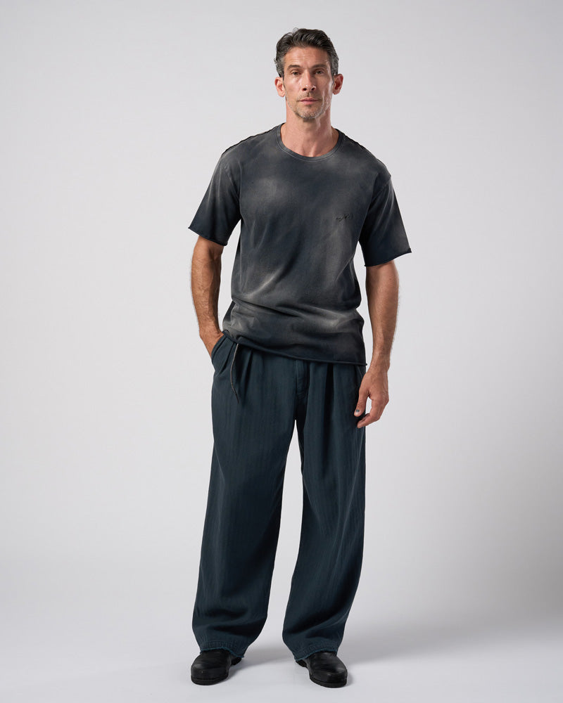 cotton linen herringbone aging wide trousers