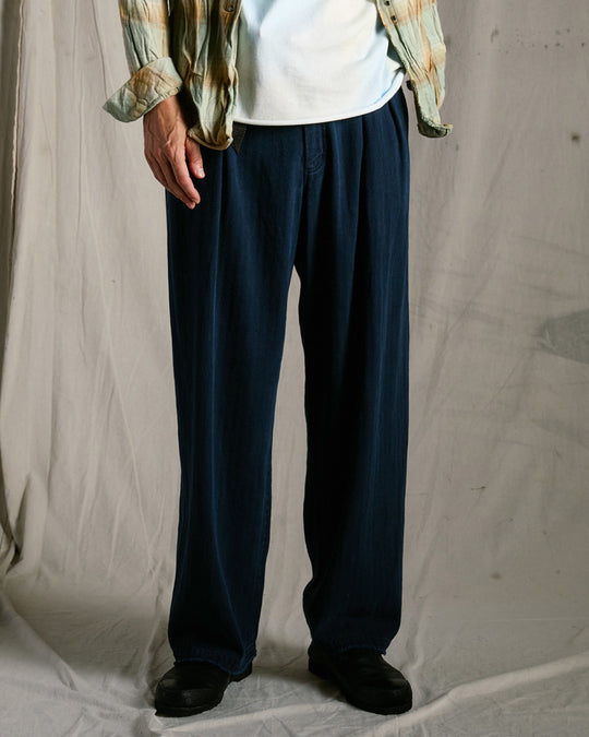 cotton linen herringbone aging wide trousers
