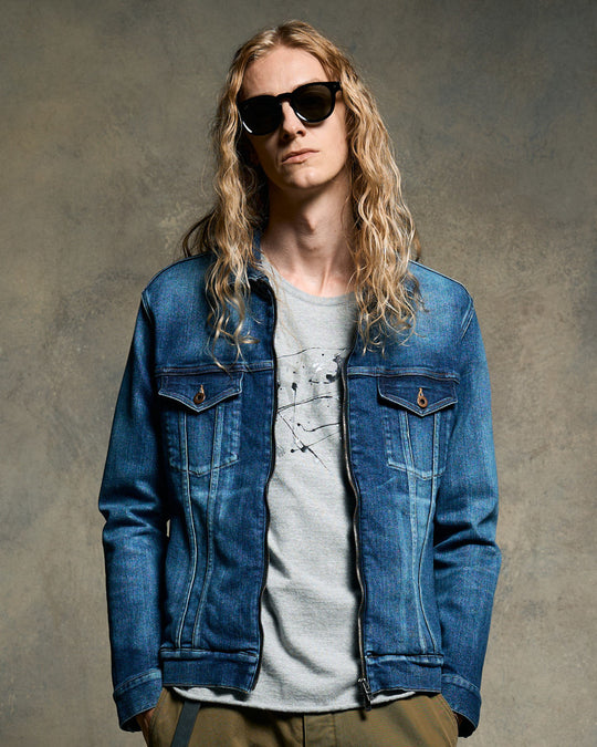 denim zip blouson