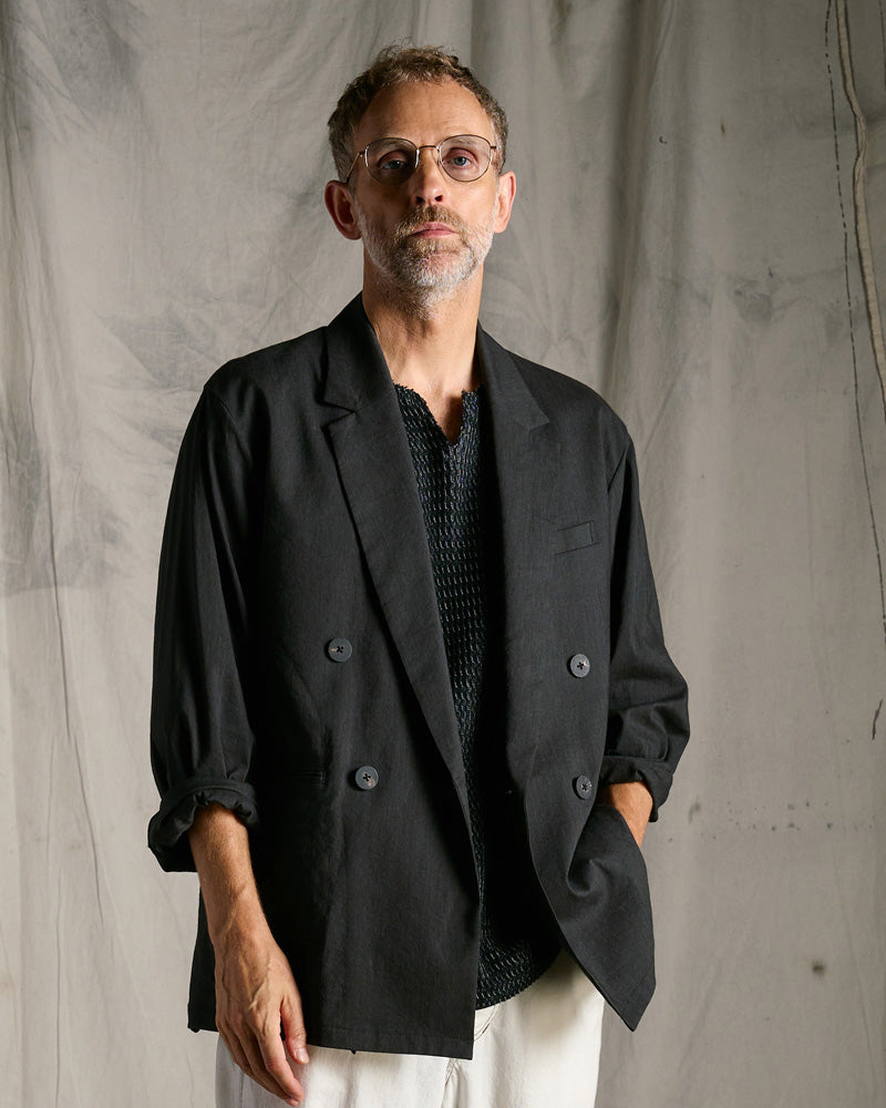 viscose linen double-breasted jacket