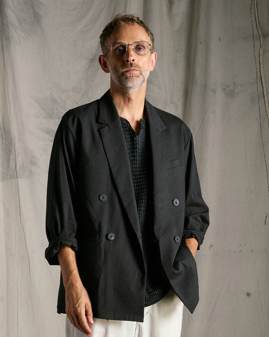 viscose linen double-breasted jacket