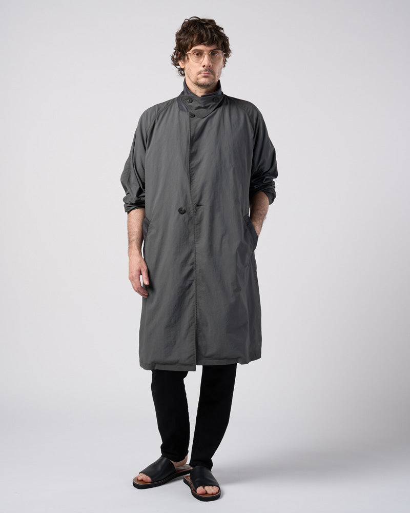 textured nylon double breasted coat