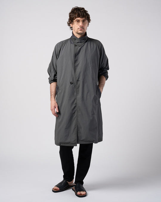 textured nylon double breasted coat