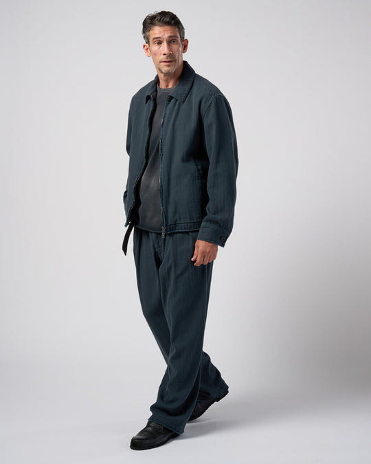 cotton linen herringbone aging wide trousers