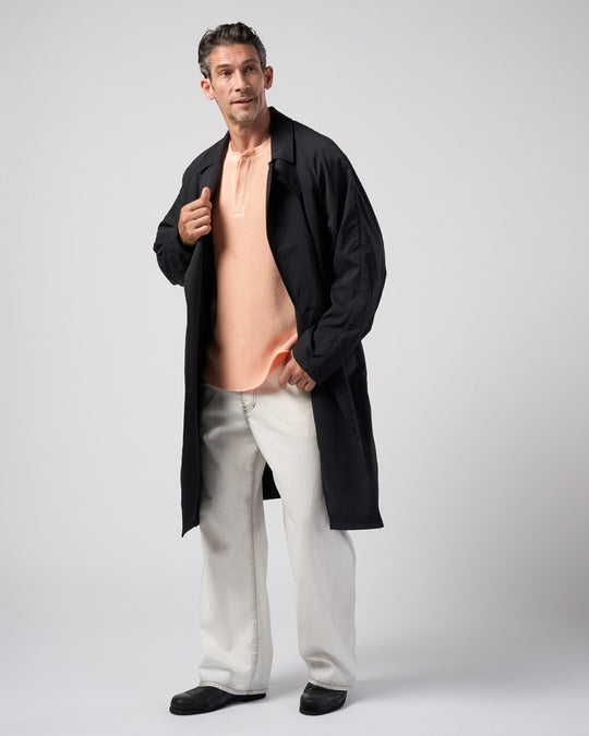 textured nylon double breasted coat