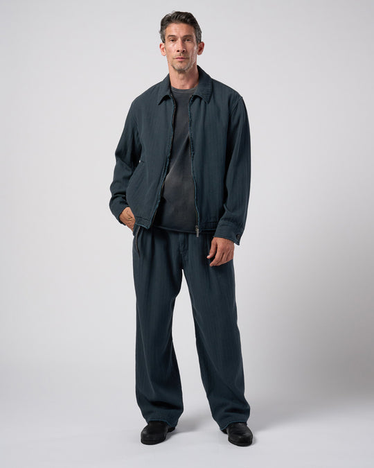 cotton linen herringbone aging wide trousers
