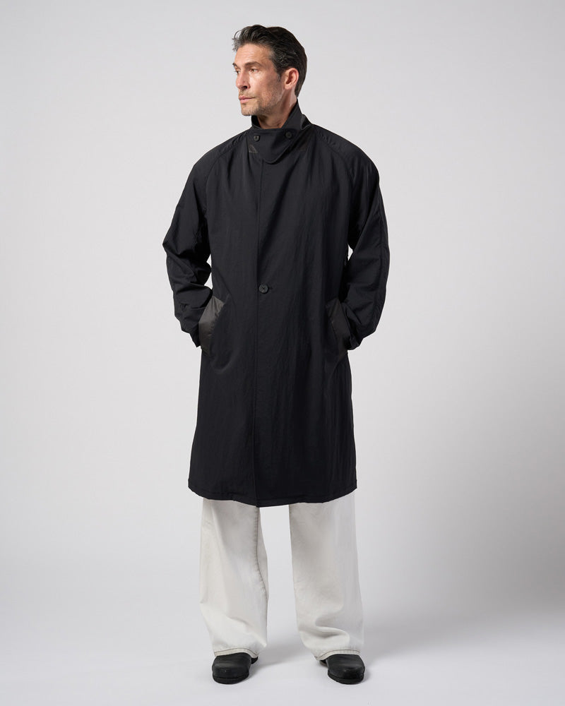 textured nylon double breasted coat