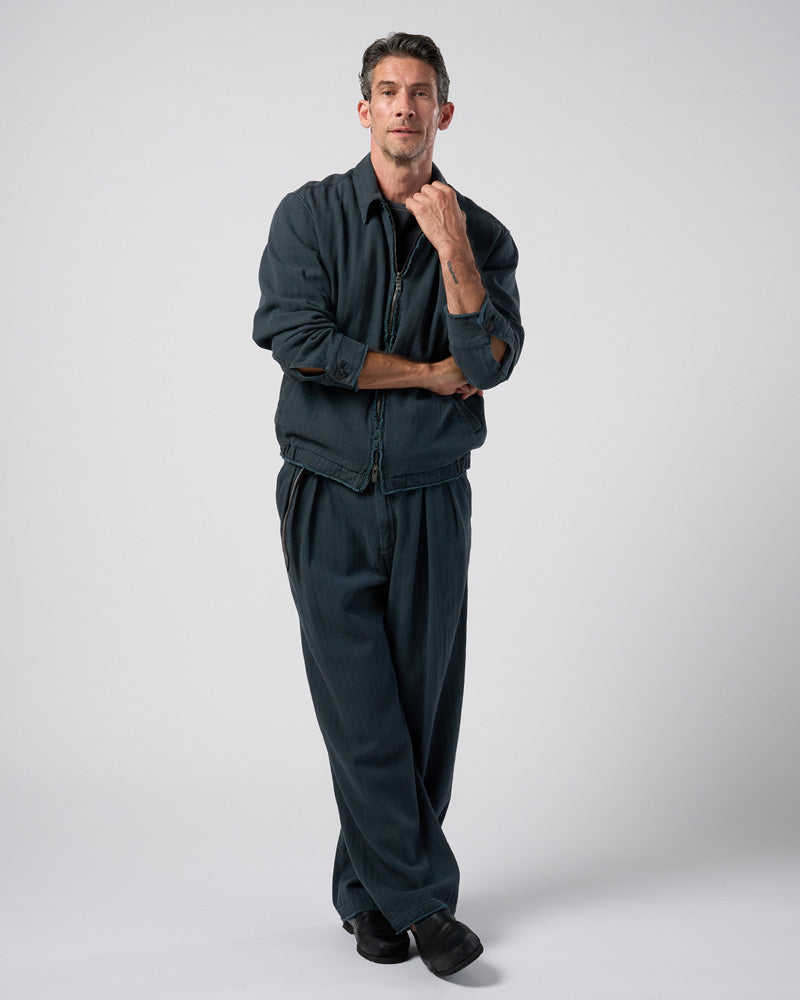 cotton linen herringbone aging wide trousers