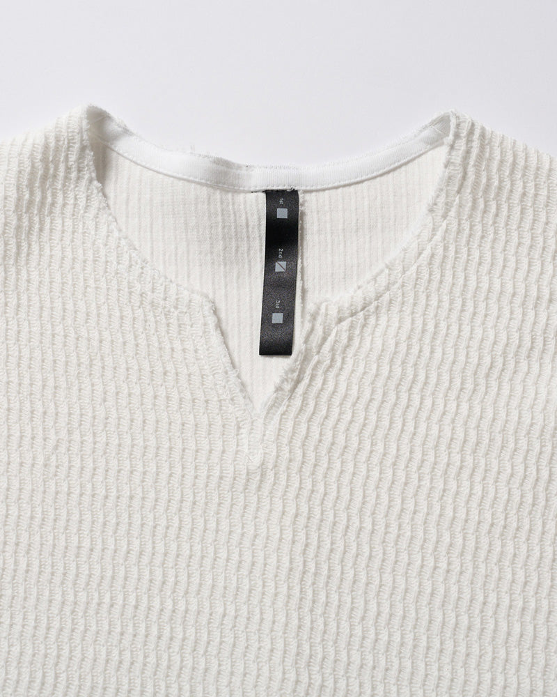 textured knit key-neck H/S