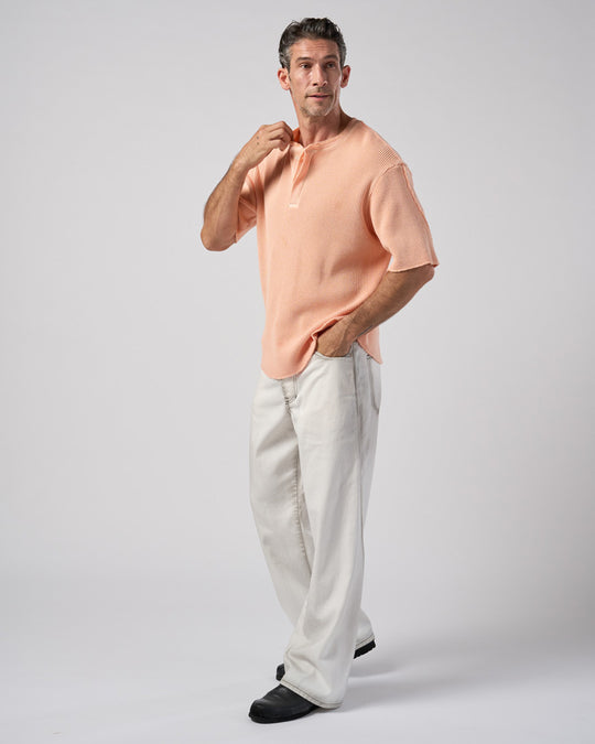 hard dry waffle fly-front henley S/S