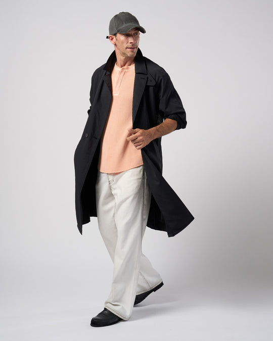 textured nylon double breasted coat