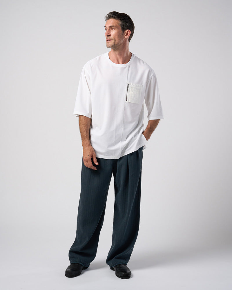 cotton linen herringbone aging wide trousers