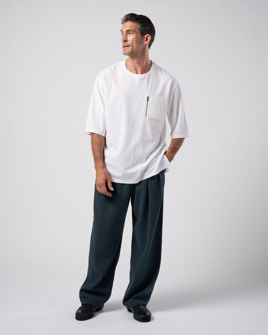 cotton linen herringbone aging wide trousers