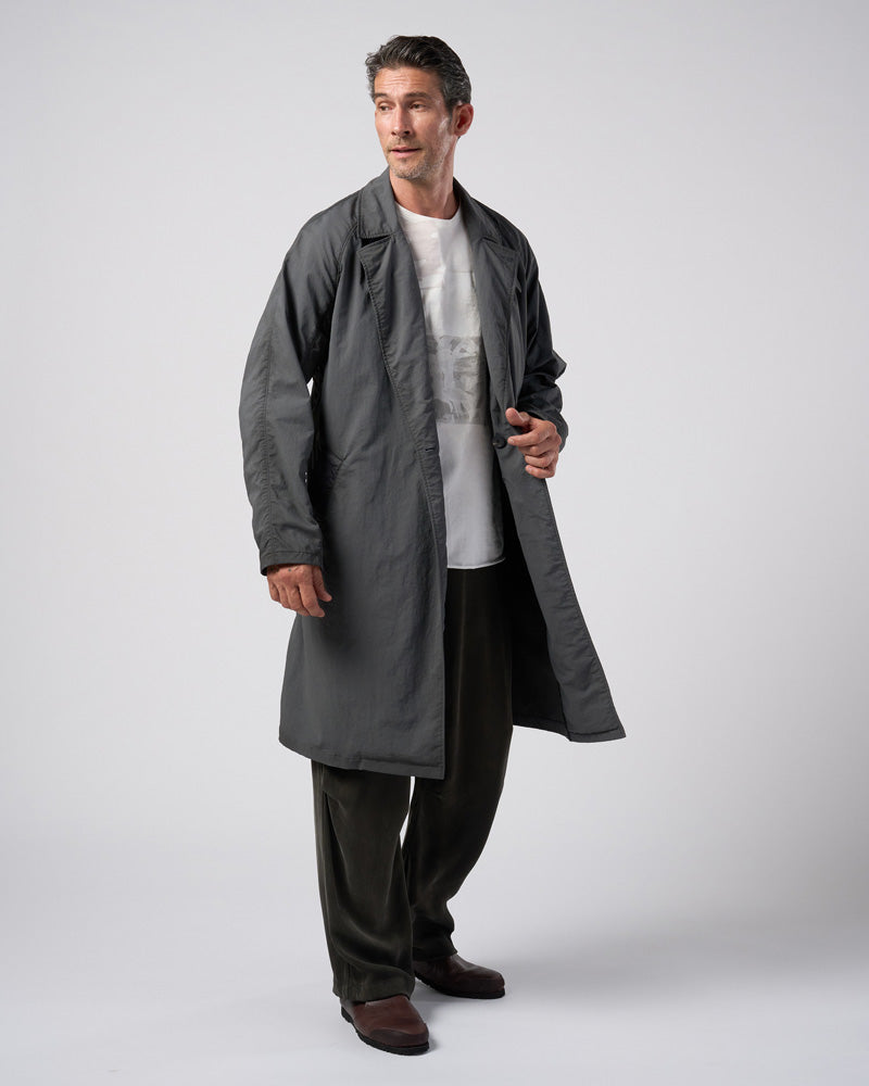textured nylon double breasted coat